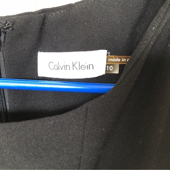 VTG Calvin Klein Dress Blk/Wht/Tan Fit and Flare Sz10 Zip Round Neck Sleeveless - Picture 5 of 7